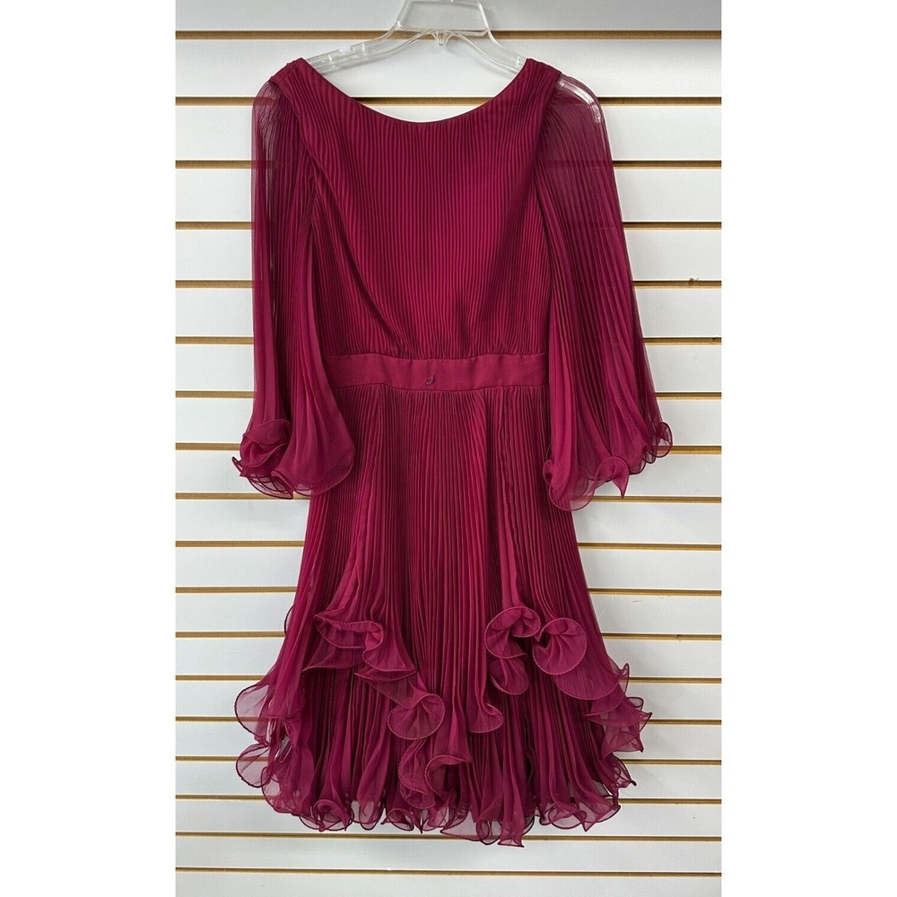 60s Vintage Dress Miss Elliette Medium Wine Fluttery Chiffon Cocktail Party 1960